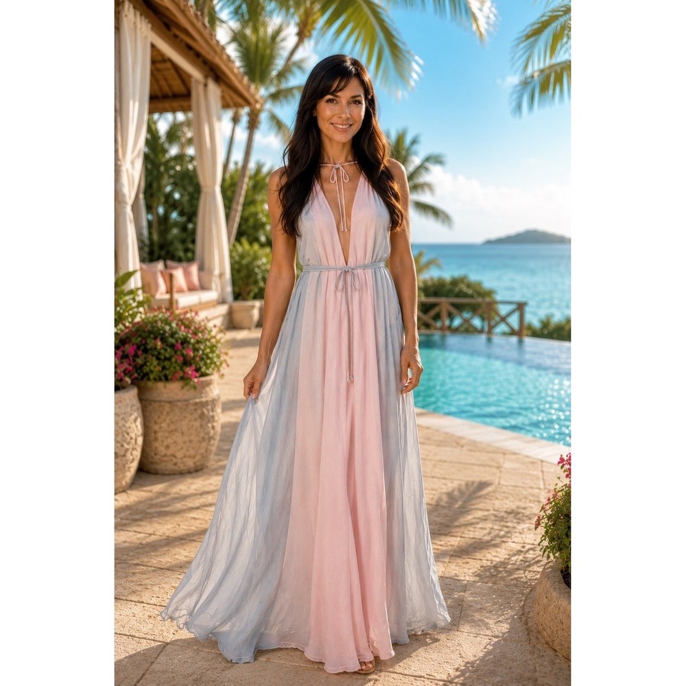 Woodleigh Loretta Maxi Dress Women XS Rose Horizon Sun Horizon Pink Blue Ombre